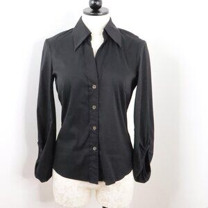 Trina Turk Women's Small Black Balloon Sleeve Button-Up Stretch Fitted Top